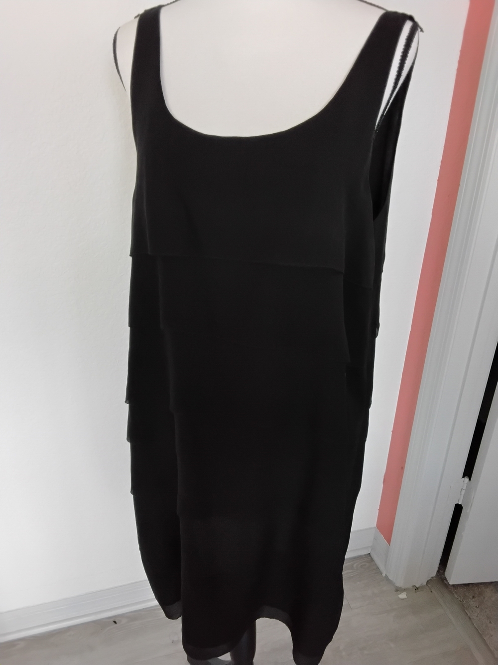 NWOT Eileen Fisher Black Layered Midi Tank Dress 100% silk